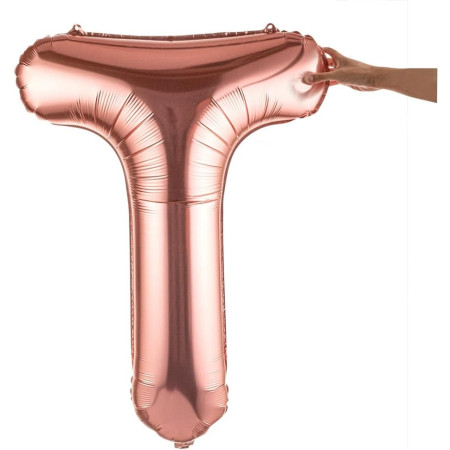 Balon Folie Metalizata Litera T, Cyrax, 80 cm, Umflati cu Heliu sau Aer, Ambalaj Individual, Pai inclus, Rose Gold