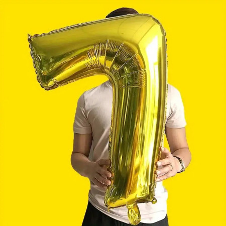 Balon din Folie Cyrax, Cifra 7, 81 cm, Pentru Aer sau Heliu, Bulk, Auriu