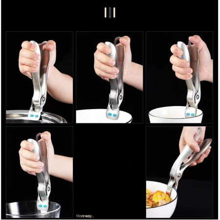 Clema pentru Boluri, Cyrax, Anti-Alunecare, din Otel Inoxidabil si Silicon, de Uz Casnic, Rezistent la Temperaturi Inalte, 19.5x3.2 cm, Gri