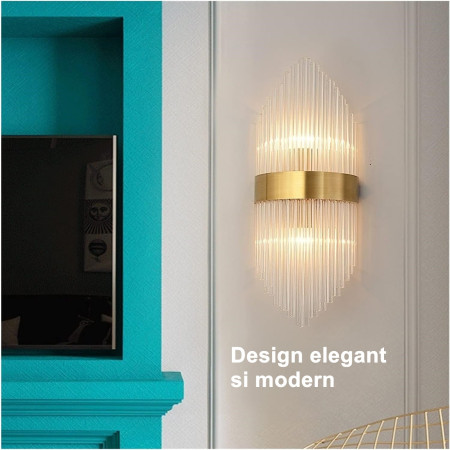 Aplica de Perete,  pentru Interior, din Otel Inoxidabil si Sticla, LED, Auriu, 45x18 cm