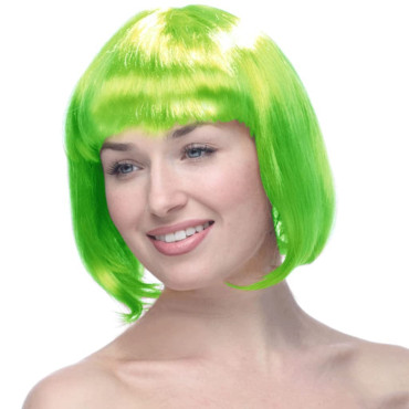 Peruca Cosplay, Cyrax, Tunsoare Bob cu Breton, pentru Carnaval, Halloween, Petreceri Tematice, din PET, Marime Universala, Verde