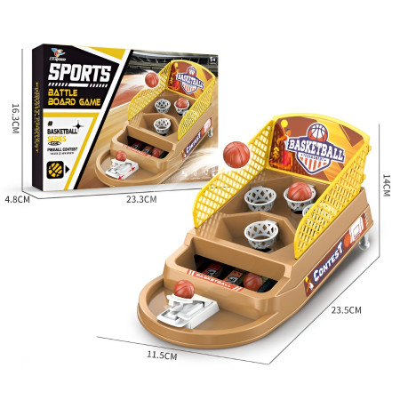 Joc de Masa Mini Baschet Interactiv pentru Copii, Cyrax, 4 Cosuri, 3 Mingi Incluse, 23.5x11.5x14 cm, Maro