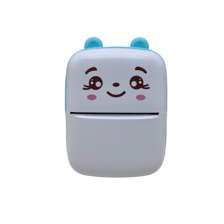 Set Mini Imprimanta Foto Portabila, Cyrax, Include: 1x Set de Markere, 5x Role de Hartie Termica, 5x Role Hartie Adeziva, Incarcare USB, Bluetooth, Print Alb-Negru, Model Ursulet, Alb/Albastru