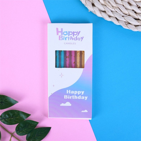 Set 6 Lumanari Lungi, Cyrax, din Parafina, 10 x 0.5 cm, Happy Birthday, Multicolor