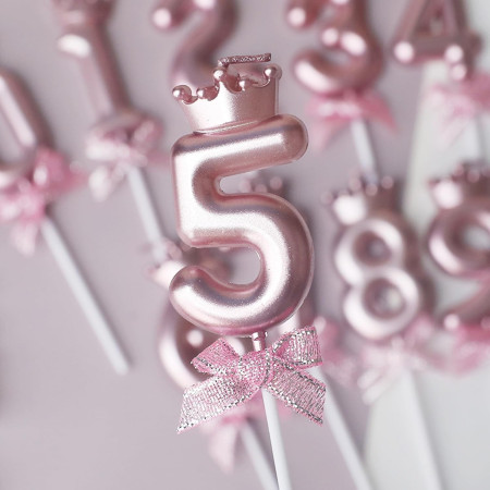 Lumanare Cifra 5, Cyrax, Model Coroana cu Fundita, Pentru Tort, 6 x 2.5 cm Mov