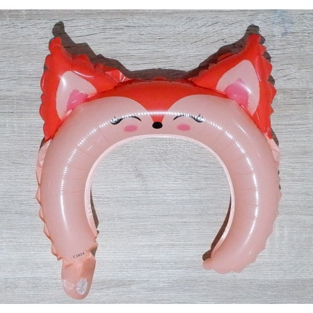 Balon din Folie Metalizata, Cyrax, Tip Coronita cu Urechi, Model Vulpe, Ambalaj Individual, Pai Inclus, Umflare cu Aer sau Heliu, 27 x 29 cm, Rosu