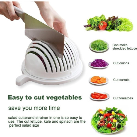 Bol Feliator pentru Salata, Cyrax, Castron Multifunctional pentru Legume si Fructe, pentru Spalat si Taiat Legumele, cu Scurgere si Tocator, Ergonomic, Protectie pentru Maini, 21x18.5x11.5 cm, Alb