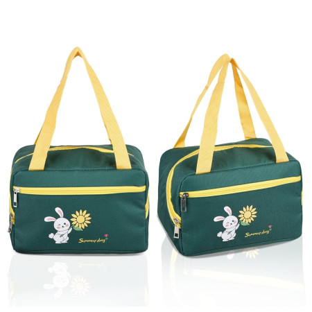 Geanta Termo-Izolanta, Cyrax, Compartimente Telefon si Tacamuri, Multifunctionala, Impermeabila, 30x21x20 cm, Design Iepuras, Verde