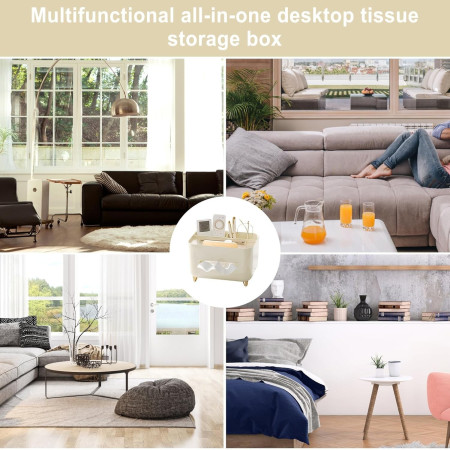 Suport pentru Servetele,  Cutie Multifunctionala, Design Minimalist, ABS, cu Suport pentru Obiectele Personale, pentru Birou, 21x15x13 cm, Crem