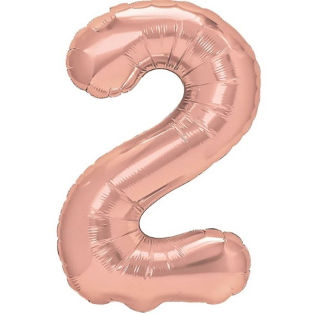 Balon din Folie Metalizata Cyrax, Figurina Cifra, Tema Aniversare 100 cm, Ambalaj Individual, Pai inclus, Umflare cu Aer sau Heliu, Coral, Rose, Cifra 2