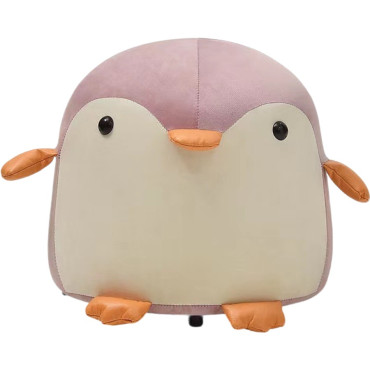 Taburet Pentru Copii, Cyrax, Cadru din Lemn Masiv, 25 x 29 x 29 cm, Perna de Burete Elastica si Maner de Transport, in Forma de Pinguin, Roz