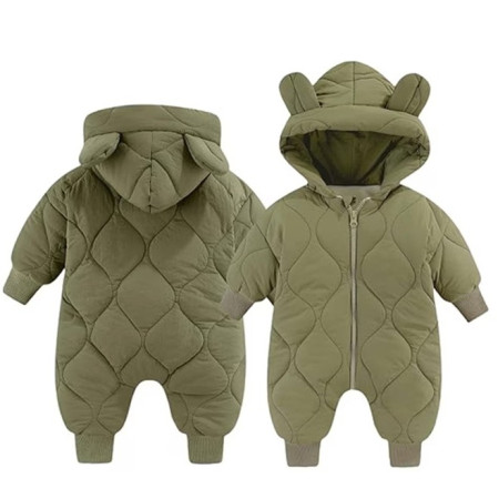 Combinezon de Iarna, Cyrax, pentru Bebelusi, din Bumbac, cu Urechi, Mansete Elastice, Unisex, 66 cm, Verde