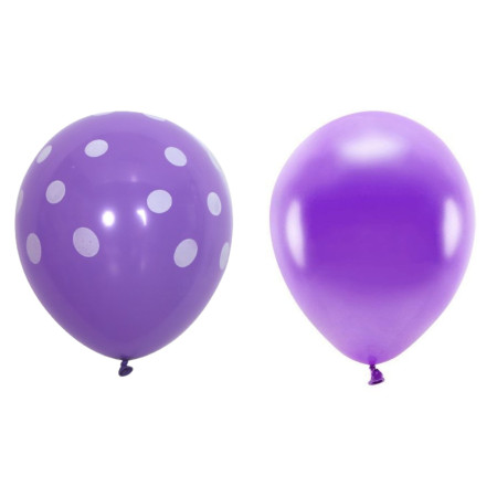 Set 10 Baloane din Latex, Cyrax, Model Party cu Buline si Simple, 30 cm, Mov, 2.8 g