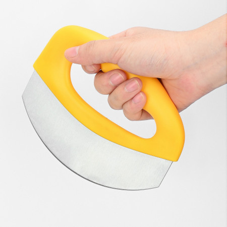 Cutit pentru taiat pizza Cyrax, cu protectie din silicon pentru lama, inox, 15.5 cm, galben