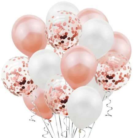 Set 15 baloane pentru petrecere, Cyrax, rose gold/ alb, 30 cm