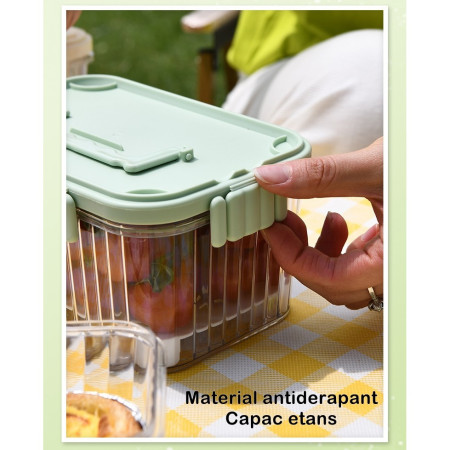 Caserola portabila pentru mancare fresh Cyrax, 1500 ml, 2 furculite,10 x 13.5 x 20 cm, 2 capace detasabile pentru congelator, etans, spatiu pentru tacamuri, maner, material plastic, rezistent la temperaturi ridicate, transparent