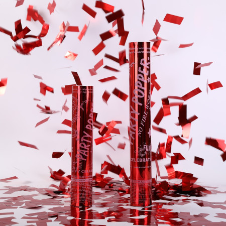 Tub de Confetii, Cyrax, Party Popper, 30x5 cm, Confetii Lucioase Rezistente la Foc, Eliberare prin Rasucire, Rosu