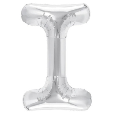 Balon Folie Metalizata Litera I, Cyrax, 40 cm, Umflati cu Heliu sau Aer, Ambalaj Individual, Pai inclus, Argintiu