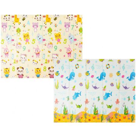 Covoras pentru Copii, Cyrax, cu 2 Fete, Model Animale Marine/Exotice, din XPE+PE, Impermeabil, Antiderapant, Protectie Termica, +3 Luni, Pliabil, 150 x 200 x 1.5 cm, Multicolor
