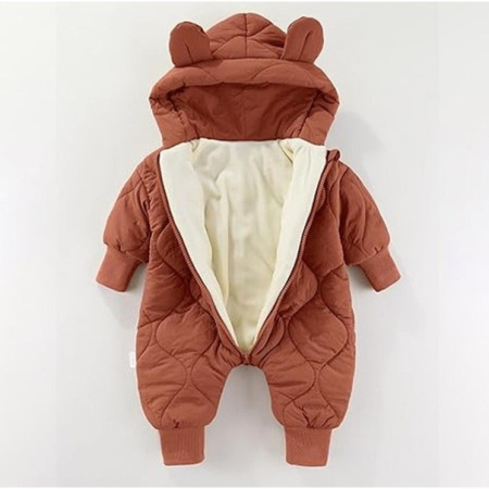 Combinezon de Iarna, Cyrax, pentru Bebelusi, din Bumbac, cu Urechi, Mansete Elastice, Unisex, 66 cm, Visiniu