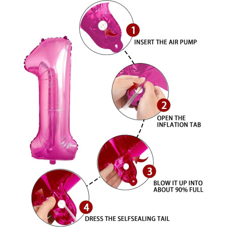 Balon din Folie Metalizata Cyrax, Figurina Cifra, Tema Aniversare 80 cm, Ambalaj Individual, Pai inclus, Umflare cu Aer sau Heliu, Roz, Cifra 1