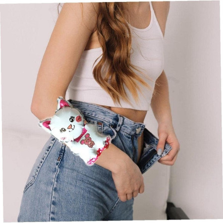 Balon din Folie Metalizata, Cyrax, Figurine Animalute, Tip Bratara, Model Pisica, 13 x 35 cm, Ambalaj Individual, Pai Inclus, Umflare cu Aer sau Heliu, Alb