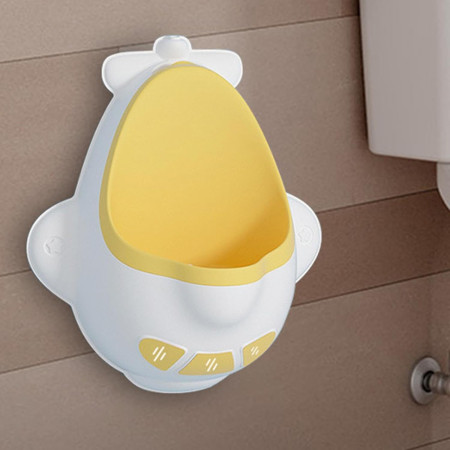 Pisoar pentru Baieti, Cyrax, 0-8 Ani, in Forma de Avion, Perie Inclusa, Montare pe Perete, Carlig Autoadeziv Inclus, 29 x 33.5 cm, Alb/Galben