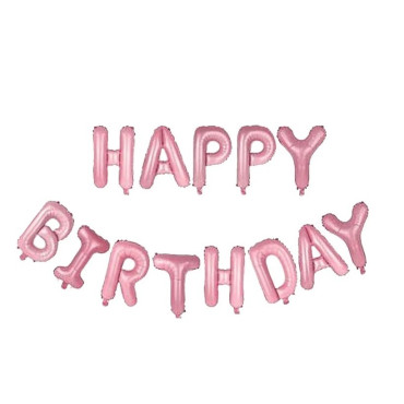 Set 13 Baloane Folie, Cyrax, Tip Ghirlanda, Model Happy Birthday, 40 cm, Roz Deschis