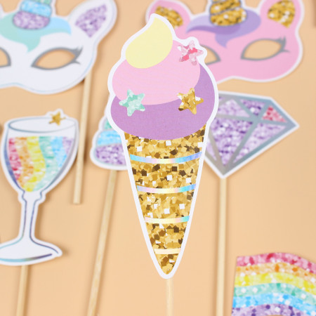 Set 12 Accesorii pentru Petrecere, Cyrax, Props pentru Photo Corner, Tema Aniversare Copii, Multicolor