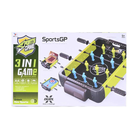 Masa de Fotbal 3in1, Cyrax, Basket, Curling, 4 Manere, cu Tablou de Scor, din ABS, pentru Adulti/Copii +5 Ani, 36.5 x 6.6 x 22.5 cm, Verde/Negru