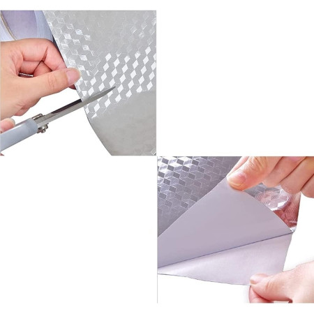 Autocolant de Bucatarie, Cyrax, Autoadeziv, Impermeabil, Rezistent la Temperaturi Ridicate, din PVC, 40 x 100 cm, Model Cub 3D, Argintiu