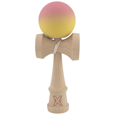 Kendama X Originala, Profesionala, Cyrax, din Lemn, Rubber Grip, 18 cm, Roz/Galben
