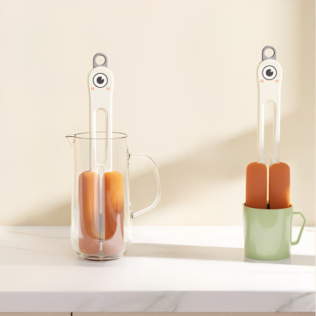 Perie de Curatat Pahare, Cani, Sticle, Cyrax, cu Maner Lung si Burete, Accesorii pentru Spalarea Paielor si Capacelor, usor de Agatat, 27.5x11.4x6cm, Alb