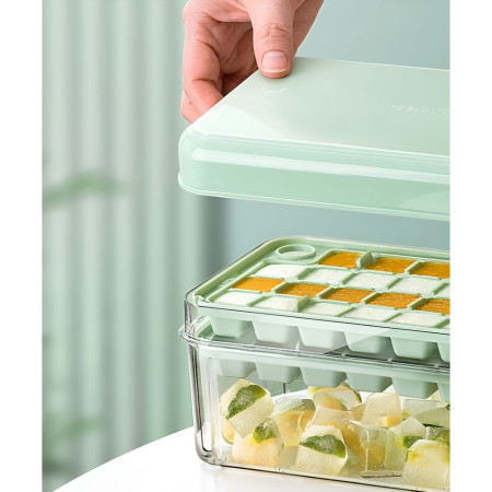 Set Cutie pentru Gheata, Cyrax, Uz Casnic, 1 Tavita pentru Cuburi, Capac Etans, Lopata, 23.5x13.3x10 cm, Verde