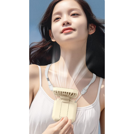 Ventilator Portabil,  de Gat, de Birou, Suport Telefon, 14 x 7 cm, Incarcare USB, din ABS, 3 Viteze, Bej