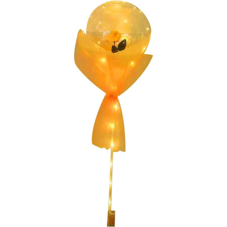 Set Buchet Decorativ, Cyrax, Trandafir in Balon cu Lumini Led, Diametru 35 cm, 2 x Baterii AA (neincluse), Sampanie