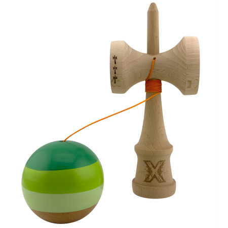Kendama X Originala, Profesionala, Cyrax, Big Cups V2, Super Sticky Legendary Cupe Mari, Rulment Metalic cu Ata 55 cm, Verde Mix