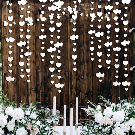 Banner cu Inimioare, Cyrax, Tip Franjuri, 4 m, Rola de Ata Inclusa, Alb