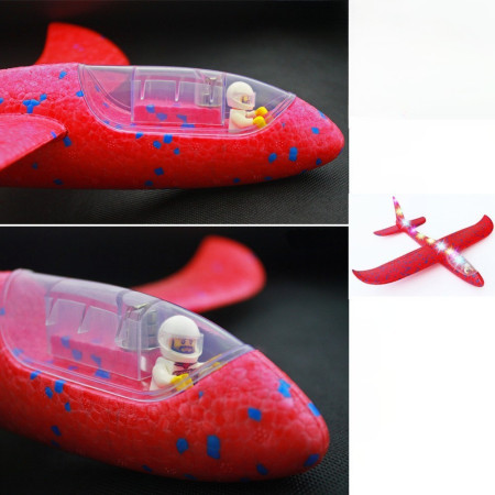 Avion Planor cu Pilot, Cyrax, Din Polistiren, Cu Lumini pe Toata Lungimea, 47 cm, Rosu