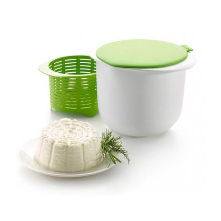 Recipient pentru Preparat Branza, Cyrax, Capac de Silicon, Cheese Maker din Plastic, Strecuratoare, 17x14.5x12.8 cm, Verde