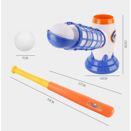 Joc de Baseball Interactiv, Lansator Cyrax, Aruncare prin Buton de Lansare pe Bata, Include Bata si 5 Mingii, 37 x 23 x 16 cm Baza, 59 cm Bata, Multicolor