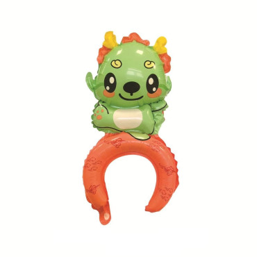 Balon din Folie Metalizata, Cyrax, Tip Coronita, Model Dragon, Ambalaj Individual, Pai Inclus, Umflare cu Aer sau Heliu, 49 x 27.5 cm, Verde