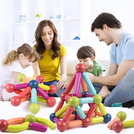 Set 100 Piese Magnetice de Constructie, Cyrax, Magnetic Sticks, Bastonase si Bile, 3 Ani, ABS, Magnet, 24 x 18.5 x 14 cm, Multicolor