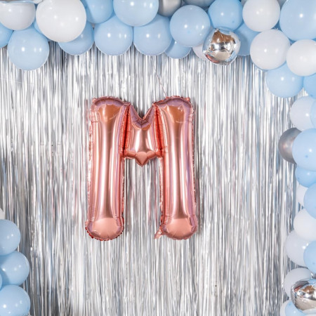 Balon Folie Metalizata Litera M, Cyrax, 80 cm, Umflati cu Heliu sau Aer, Ambalaj Individual, Pai inclus, Rose Gold