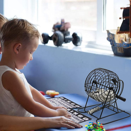 Joc Bingo Cyrax, din metal, 75 bile albe, portabil, 21 x 21 cm, negru