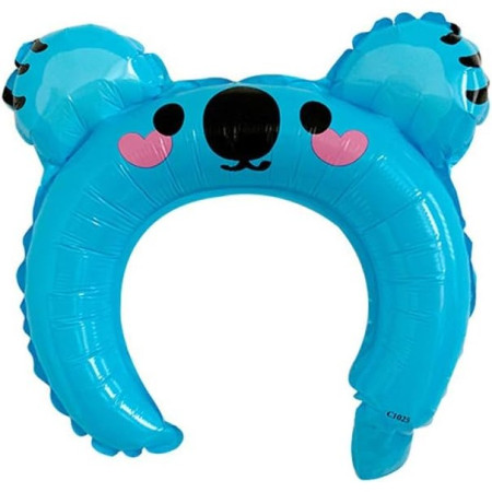 Balon din Folie Metalizata, Cyrax, Tip Coronita cu Urechi, Model Koala, Ambalaj Individual, Pai Inclus, Umflare cu Aer sau Heliu, 26.5 x 28 cm, Albastru