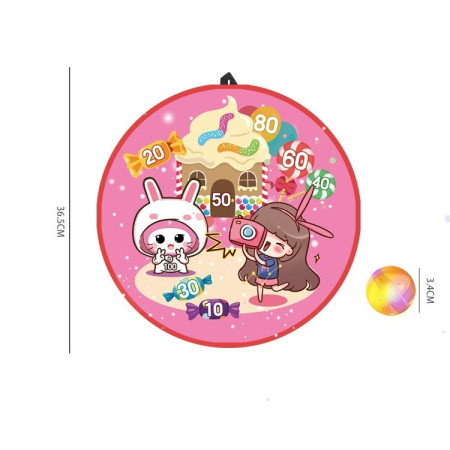 Joc Darts Cyrax pentru Copii, Placa Pliabila 36.5 cm, 8 Mingii Velcro/Scai Simple, 2 Mingii Luminoase, Model Acadele, Roz