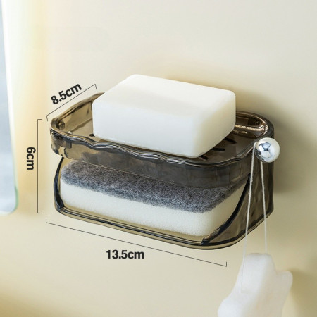 Savoniera Dubla,  2 Straturi, Instalare fara Perforare, Agatatoare Burete, 13.5 x 8.5 x 6 cm, Gri