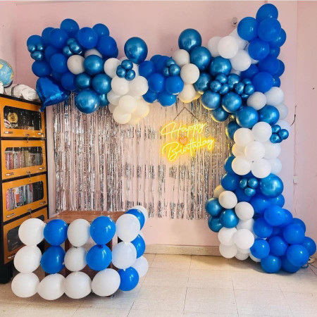 Set 10 Baloane din Latex Metalizate, Cyrax, Model Party, Alb, Albastru, Blue, 23 cm, 2.2 g