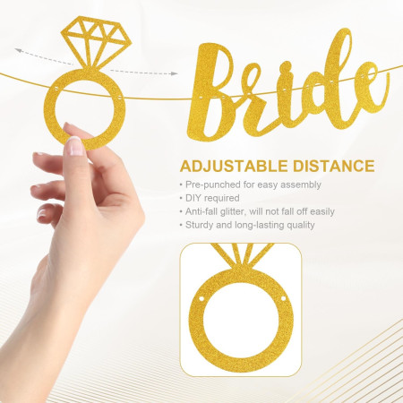 Banner Bride To Be, Cyrax, Dimensiune 30x20 cm, Rola de Ata Inclusa, Tematica Nunta, Decoratiune Party, Auriu